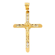 14K Gold CZ Crucifix Charm Pendant with 1.7mm Flat Open Wheat Chain Necklace