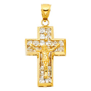 14K Gold CZ Crucifix Charm Pendant with 1.8mm Singapore Chain Necklace