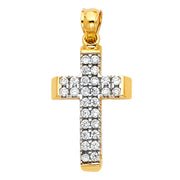 14K Gold CZ Cross Charm Pendant with 2.3mm Figaro 3+1 Chain Necklace