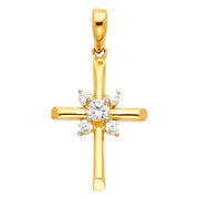 14K Gold CZ Cross Charm Pendant with 2.3mm Figaro 3+1 Chain Necklace