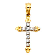 14K Gold CZ Cross Charm Pendant with 1.2mm Singapore Chain Necklace