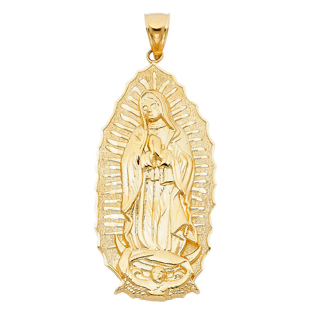 14K Gold Guadalupe Charm Pendant with 1.8mm Singapore Chain Necklace