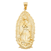 14K Gold Guadalupe Charm Pendant with 1.4mm Round Wheat Chain Necklace