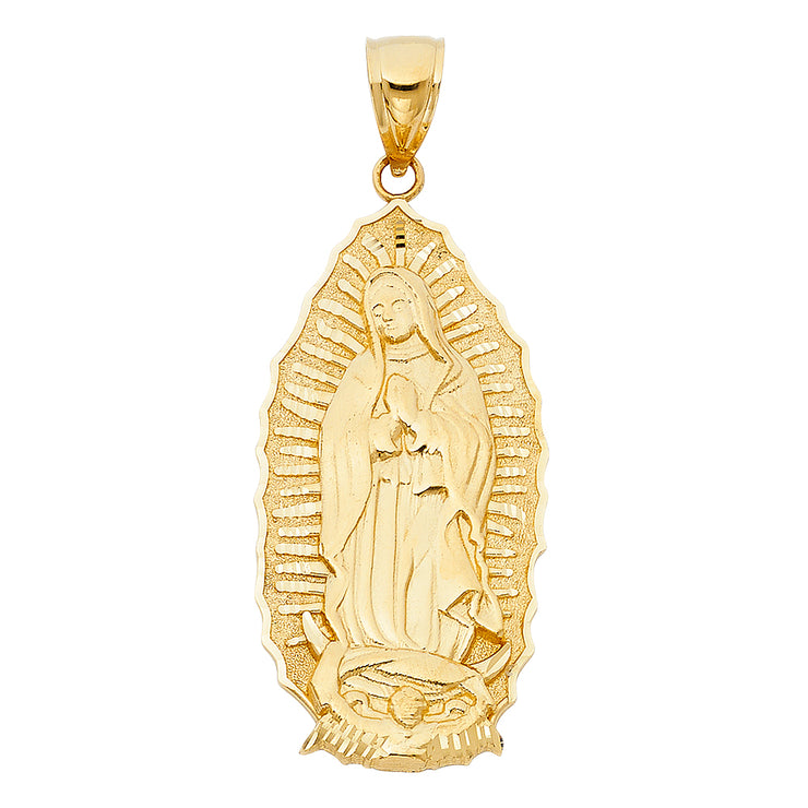 14K Gold Religious Guadalupe Charm Pendant with 1.2mm Box Chain Necklace