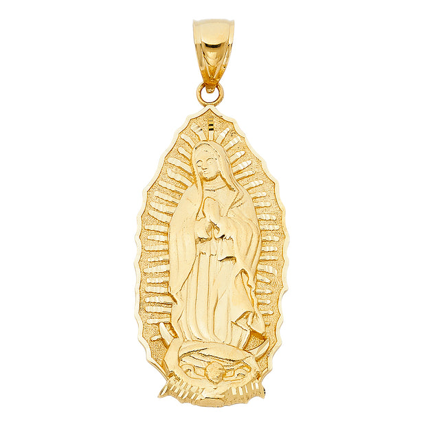 14K Gold Guadalupe Charm Pendant with 3.8mm Figaro 3+1 Chain Necklace