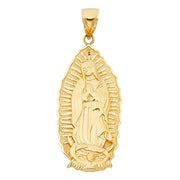 14K Gold Guadalupe Charm Pendant with 1.4mm Round Wheat Chain Necklace