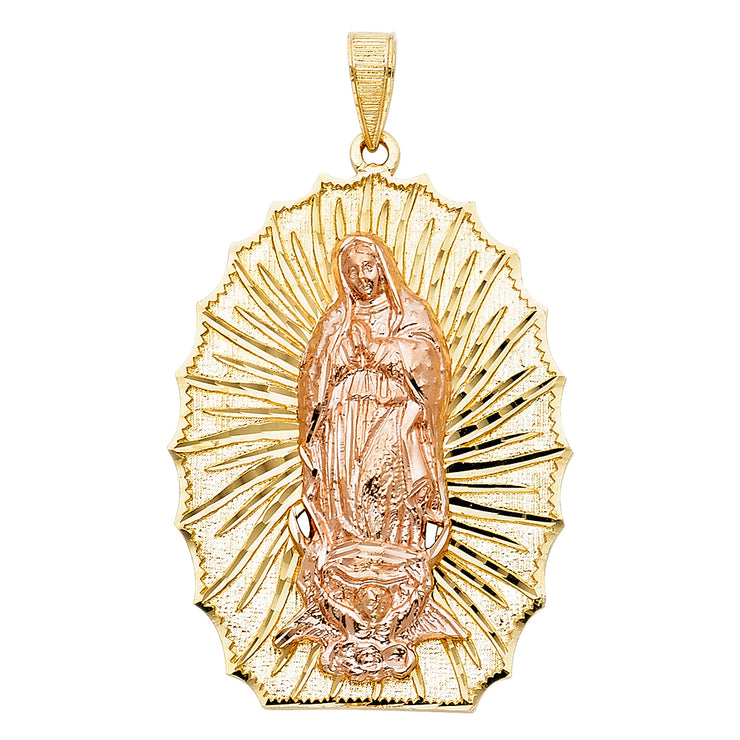 14K Gold Guadalupe Charm Pendant with 1.8mm Singapore Chain Necklace