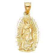 14K Gold Guadalupe Charm Pendant with 1.1mm Wheat Chain Necklace