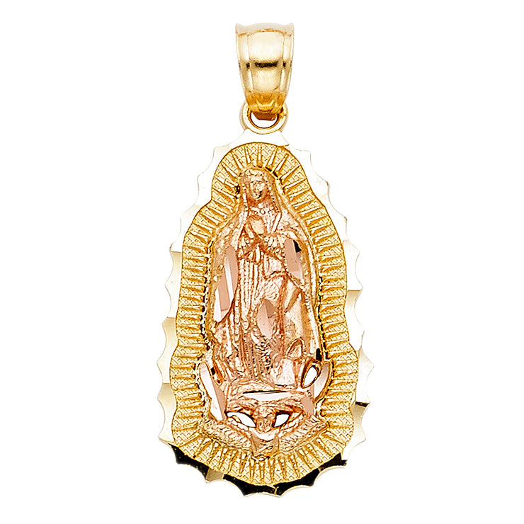 14K Gold Guadalupe Pendant with 2mm Figaro 3+1 Chain