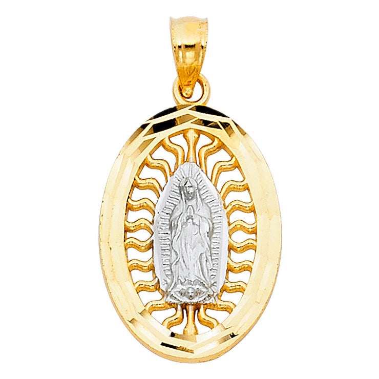 14K Gold Guadalupe Charm Pendant with 2.3mm Figaro 3+1 Chain Necklace