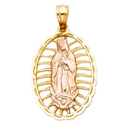 14K Gold Guadalupe Charm Pendant with 1.8mm Singapore Chain Necklace