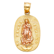 14K Gold Guadalupe Charm Pendant with 3.1mm Figaro 3+1 Chain Necklace