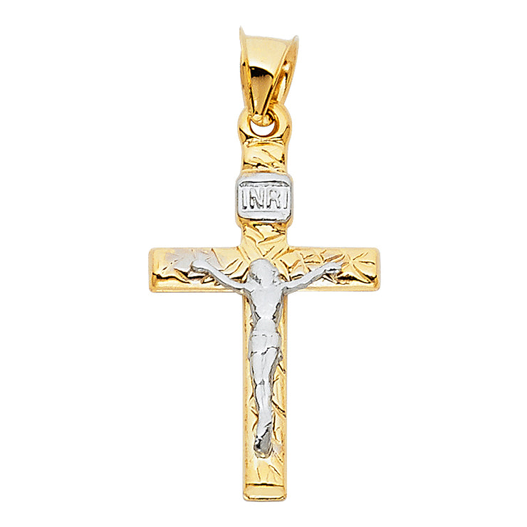 14K Gold Crucifix Cross Pendant with 2.3mm Figaro 3+1 Chain