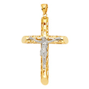 14K Gold Crucifix Charm Pendant with 2mm Flat Open Wheat Chain Necklace