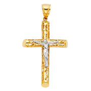 14K Gold Crucifix Charm Pendant with 2mm Flat Open Wheat Chain Necklace