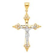 14K Gold CZ Crucifix Charm Pendant with 2mm Flat Open Wheat Chain Necklace