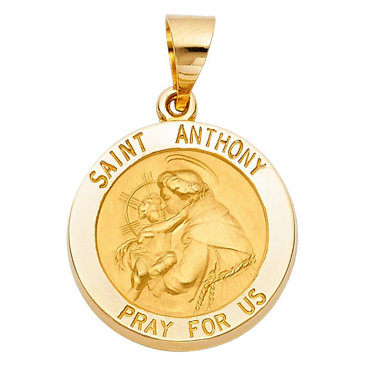 14K Gold St. Anthony Charm Pendant with 1.7mm Flat Open Wheat Chain Necklace