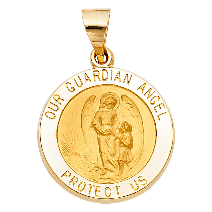 14K Gold Our Guardian Angel Charm Pendant with 1.8mm Singapore Chain Necklace