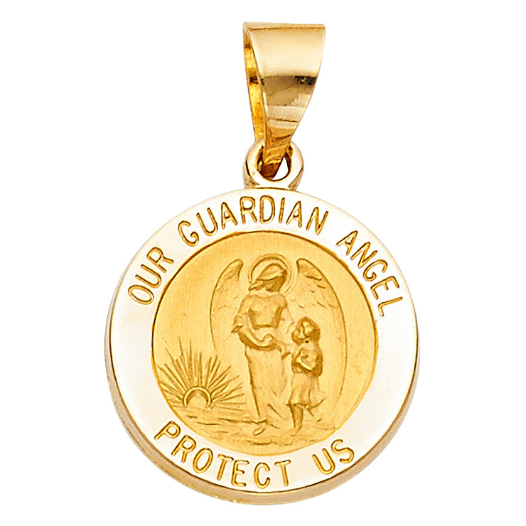 14K Gold Our Guardian Angel Charm Pendant with 1.7mm Flat Open Wheat Chain Necklace