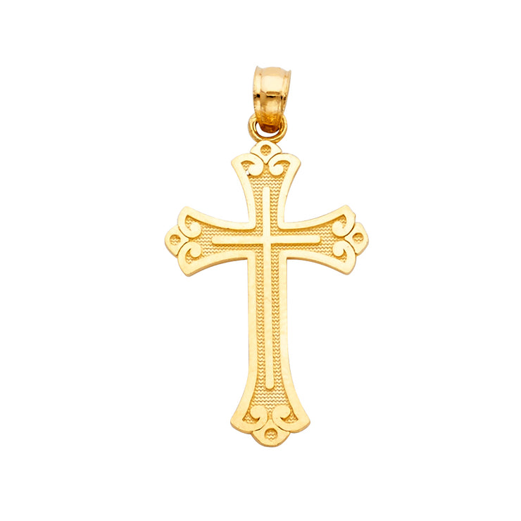 14K Gold Cross Religious Charm Pendant with 1.2mm Box Chain Necklace