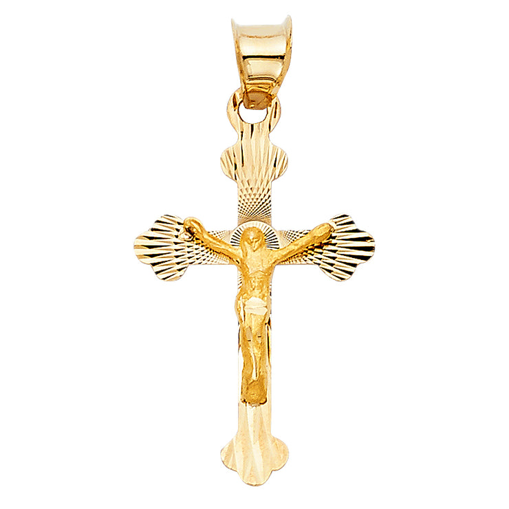 14K Gold Crucifix Stamp Charm Pendant with 3.1mm Figaro 3+1 Chain Necklace