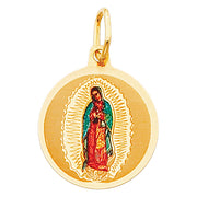 14K Gold Guadalupe Enamel Charm Pendant with 0.9mm Wheat Chain Necklace