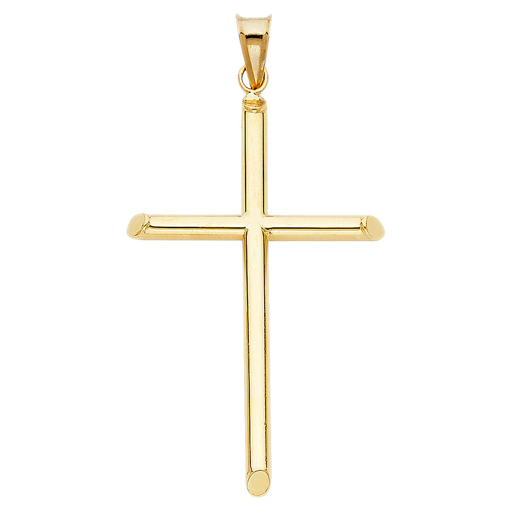 14K Gold Cross Pendant with 1.7mm Flat Open Wheat Chain