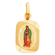 14K Gold Guadalupe Enamel Pendant with 0.9mm Singapore Chain