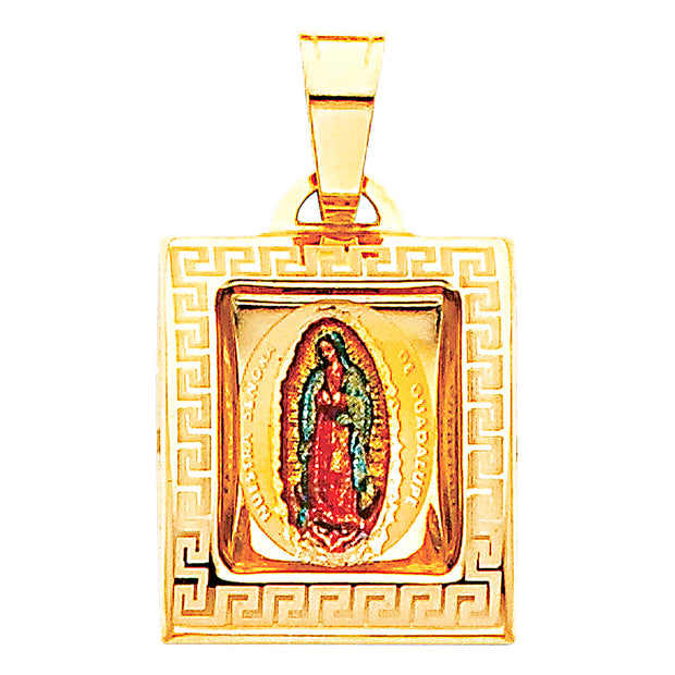 14K Gold Guadalupe Enamel Charm Pendant with 0.9mm Wheat Chain Necklace