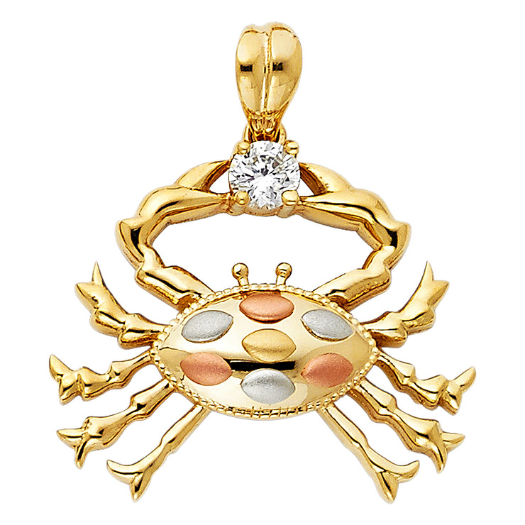 14K Gold CZ Crab Charm Pendant with 1.2mm Box Chain Necklace