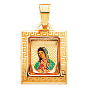 14K Gold Guadalupe Enamel Charm Pendant with 0.9mm Wheat Chain Necklace