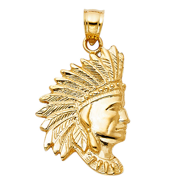 14K Gold Indian Charm Pendant with 1.8mm Singapore Chain Necklace