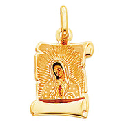 14K Gold Guadalupe Enamel Charm Pendant with 0.9mm Wheat Chain Necklace