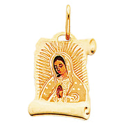 14K Gold Guadalupe Enamel Charm Pendant with 0.9mm Wheat Chain Necklace