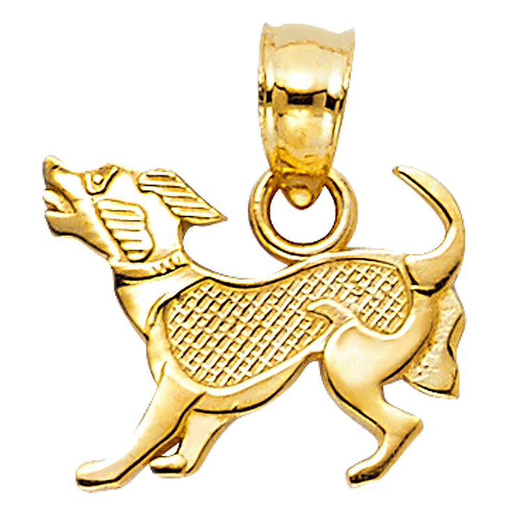 14K Gold Puppy Charm Pendant with 1.8mm Singapore Chain Necklace