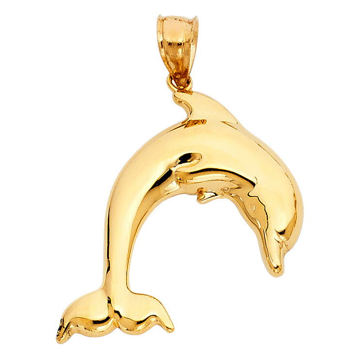 14K Gold Dolphin Charm Pendant with 3.1mm Figaro 3+1 Chain Necklace