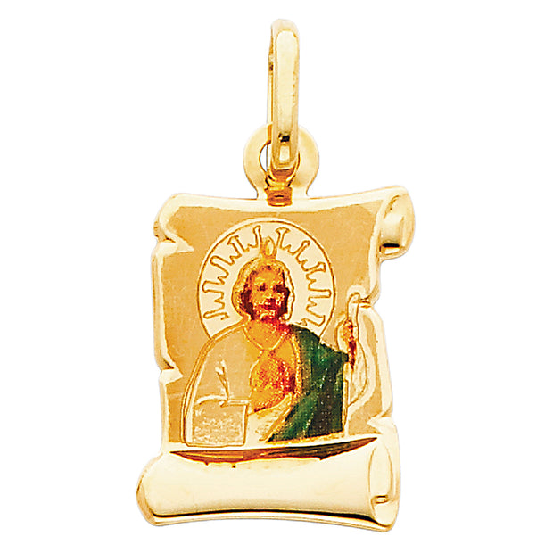 14K Gold St. Jude Enamel Pendant with 0.9mm Singapore Chain