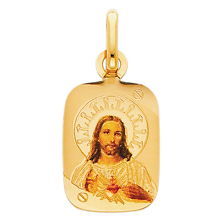 14K Gold Jesus Heart Enamel Pendant with 0.9mm Singapore Chain