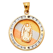 14K Gold Guadalupe CZ Charm Pendant with 1.1mm Wheat Chain Necklace