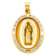 14K Gold Guadalupe CZ Pendant with 1.5mm Flat Open Wheat Chain