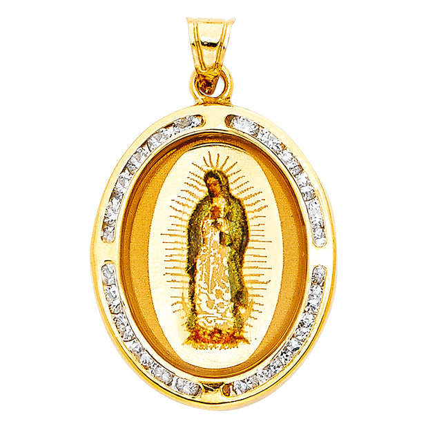 14K Gold Guadalupe CZ Pendant with 1.2mm Singapore Chain