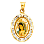 14K Gold Guadalupe CZ Pendant with 1.2mm Singapore Chain