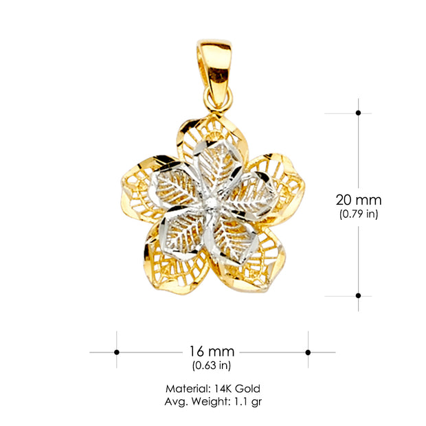 14K Gold Filigree Flower Charm Pendant