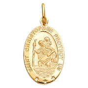 14K Gold St. Christopher Protect Us Pendant with 2.3mm Figaro 3+1 Chain