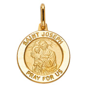 14K Gold St. Joseph Pray For Us Pendant with 1.2mm Flat Open Wheat Chain