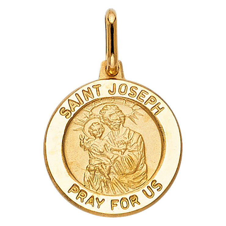 14K Gold St. Joseph Pray For Us Pendant with 2mm Figaro 3+1 Chain