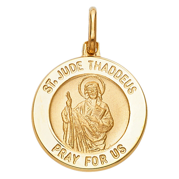 14K Gold St. Jude Thaddeus Pray For Us Pendant with 1.5mm Flat Open Wheat Chain