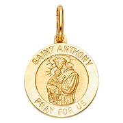 14K Gold St. Anthony Pray For Us Pendant with 1.2mm Flat Open Wheat Chain