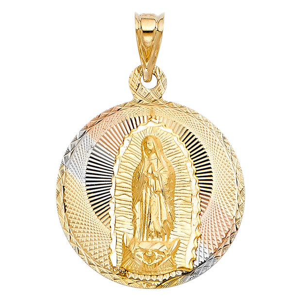 14K Gold Guadalupe Stamp Pendant with 3.1mm Figaro 3+1 Chain