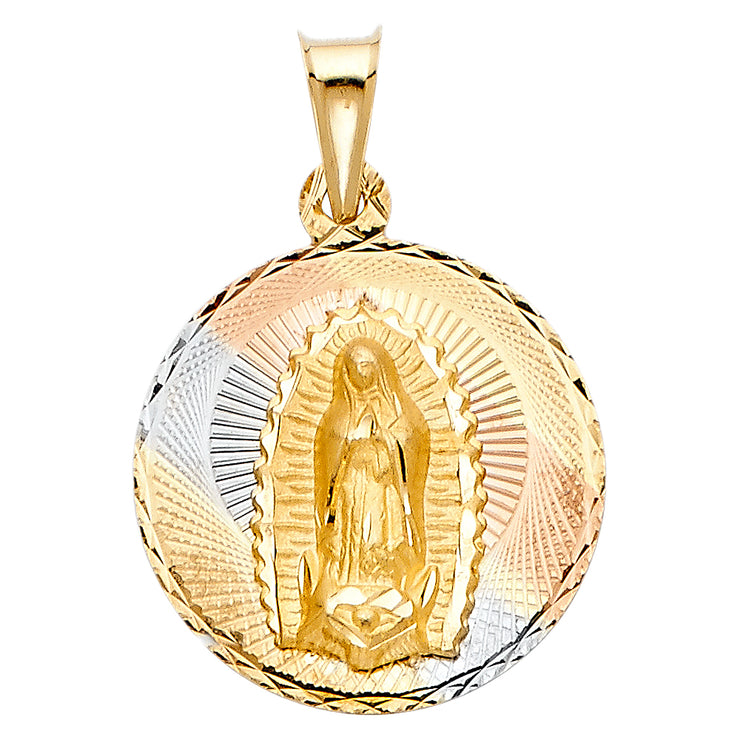 14K Gold Guadalupe Stamp Pendant with 2.3mm Figaro 3+1 Chain